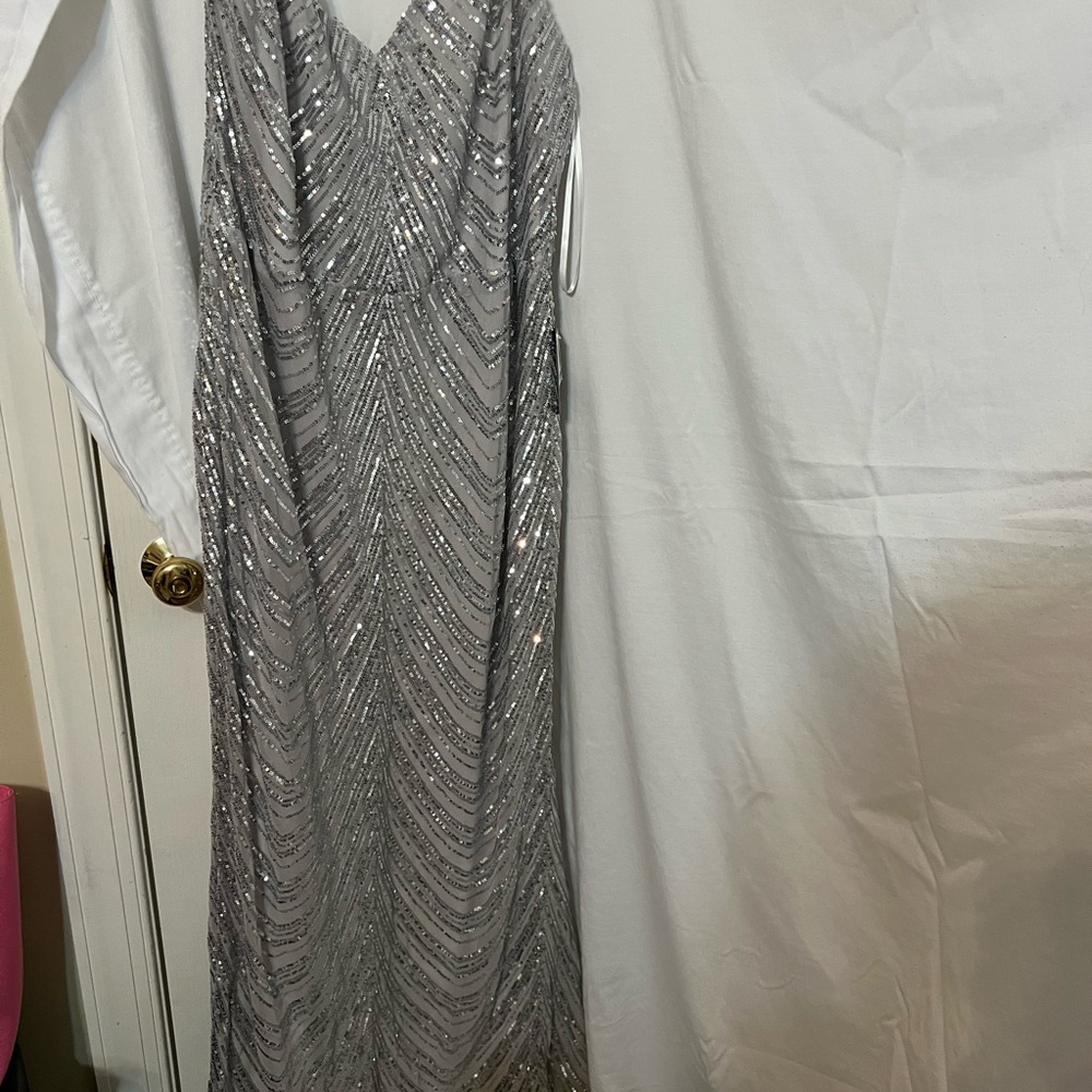 B Darlin Silver Sequin Maxi Dress - Picture 3 of 7
